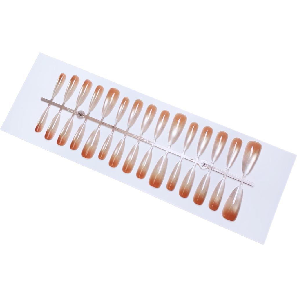 Exquisite Gradient Chestnut Cat Eye Nails: Chic Whitening False Nails Set