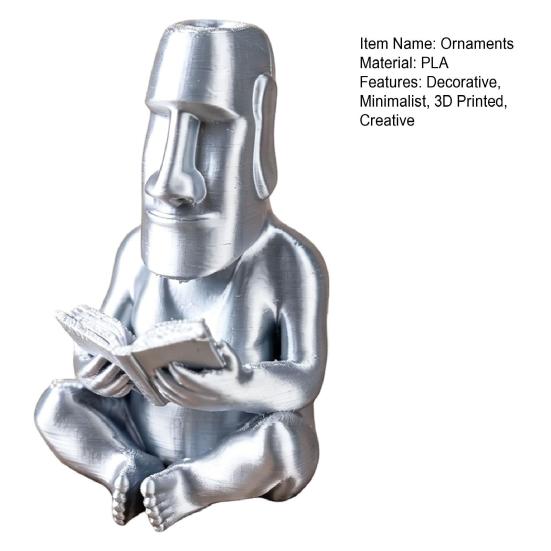 jijijing 3D Printed Reading Moai Figurine Ornament, Cross-Legged Sitting Statue Desktop Decoration, Creative Sculpture, Unique Gift for Students