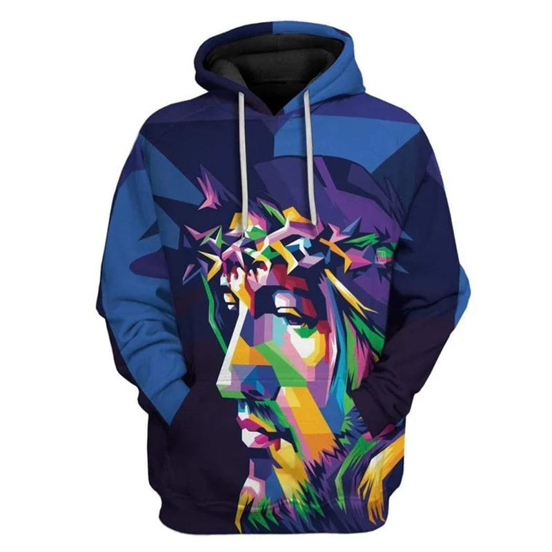 3D Печать Христианские Толстовки с Иисусом для Мужчин Детей Мода Уличная Одежда Толстовки с Капюшоном Зимняя Харадзюку Толстовка с Капюшоном Одежда