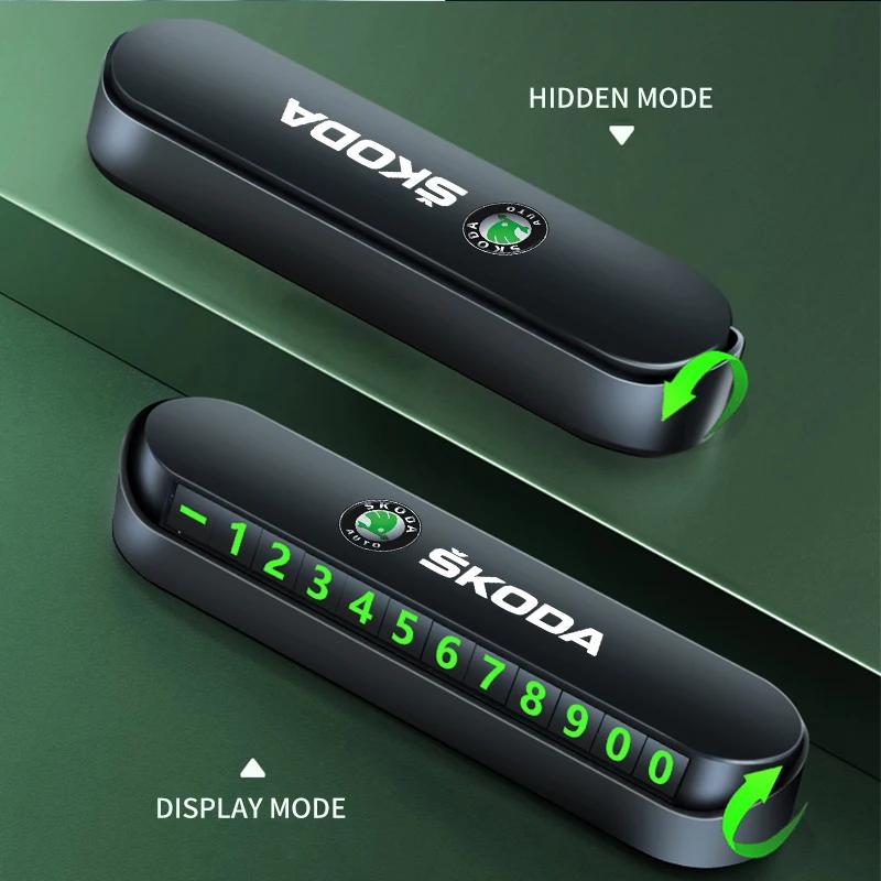 Car Sticker 2025 Hot Car Temporary Parking Card Sticker Phone Number Card Plate For Skoda Octavia Fabia Rapid Yeti Kodiaq Superb