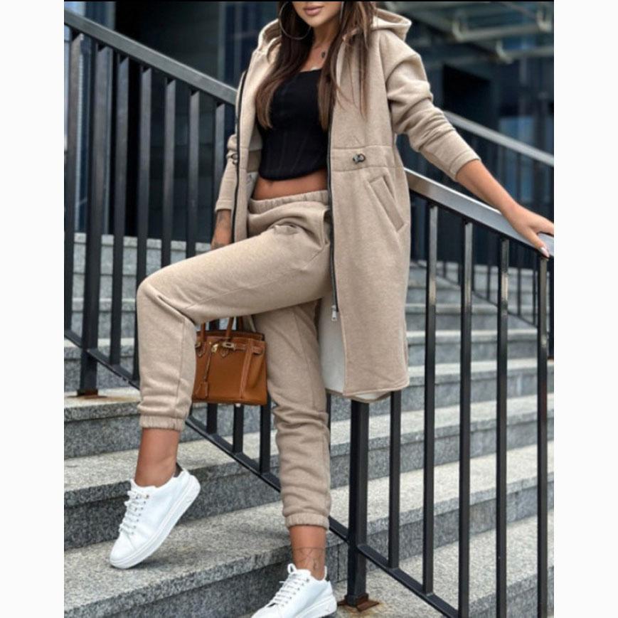 Весенне-осенний женский модный повседневный флисовый толстовка с капюшоном костюм