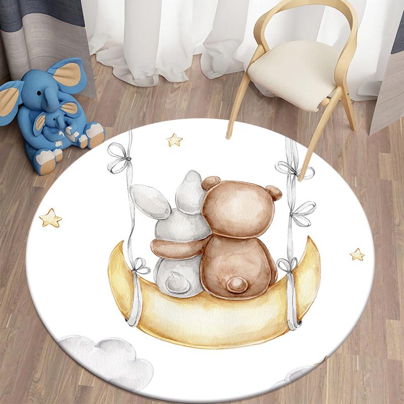 Детский ковер с принтом кролика Kawaii, коврики с кроликом, круглый ковер для гостиной, напольный коврик, фланелевый противоскользящий коврик для детей