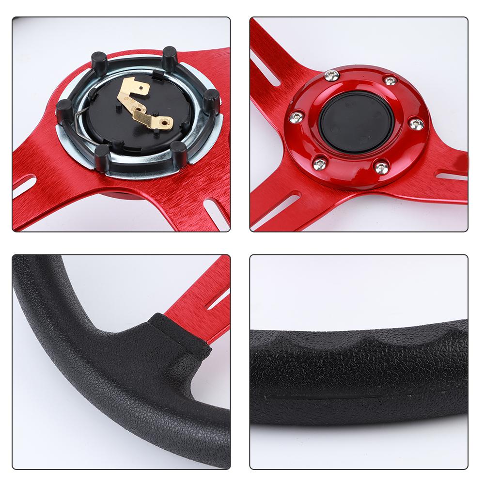14-дюймовый универсальный руль для автомобиля из ПУ кожи и алюминиевого сплава, с кнопкой звукового сигнала, модифицированный красный