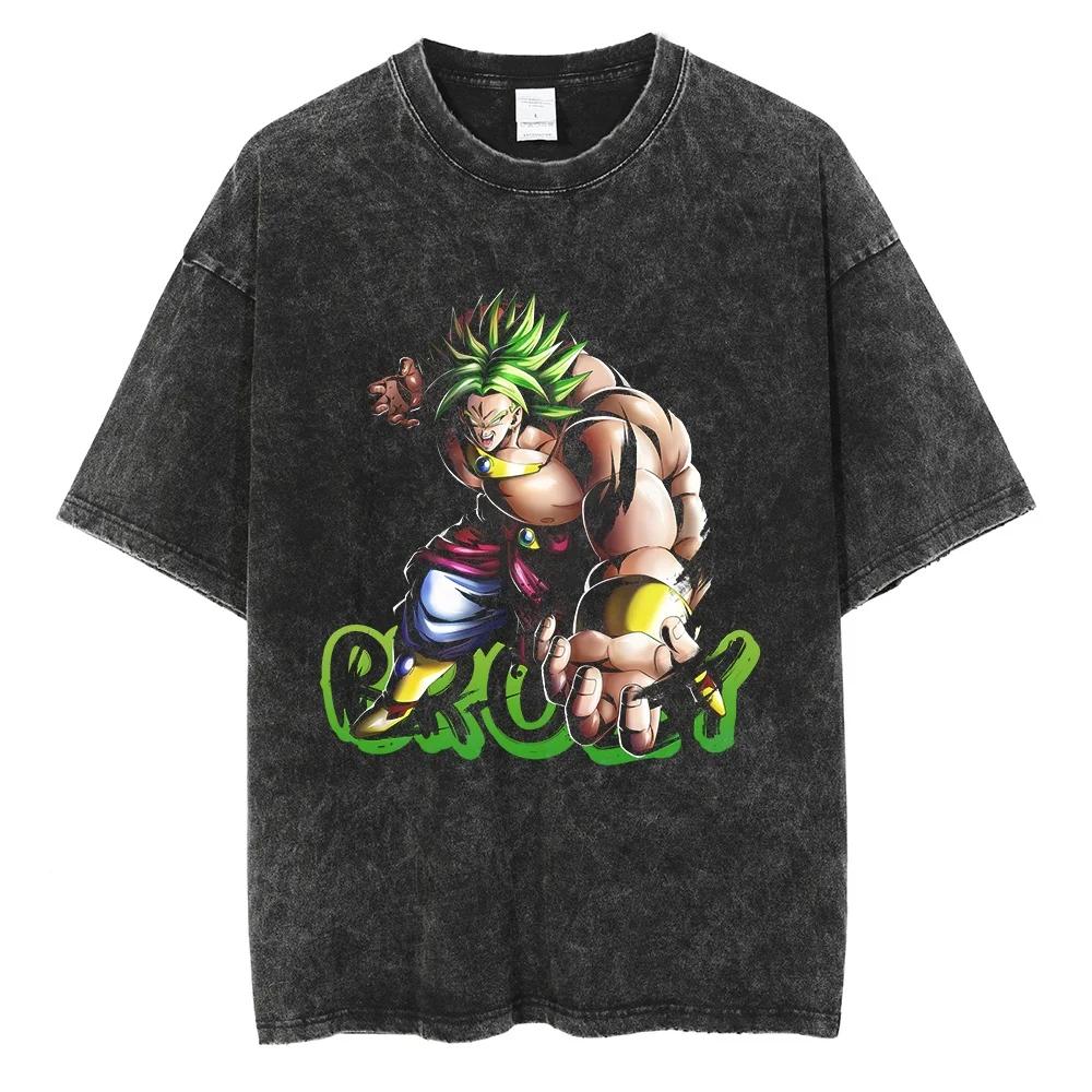 Men Hip Hop Streetwear T Shirt Dragon Ball Graphic T Shirt Cotton Loose Short Sleeve Black Washed Tshirt Oversize Harajuku