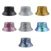 Leather Luminous Bucket Hat Wide Brim Shiny Sun Cap Unisex Laser Rainbow Fisherman Hat  Sunshade