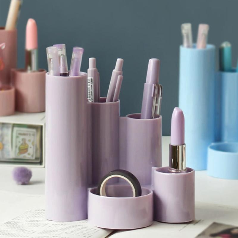 Подставка для ручек с пятью отверстиями, креативная круглая ваза для ручек, карандашница, держатель для кистей для макияжа, органайзер для хранения канцелярских принадлежностей
