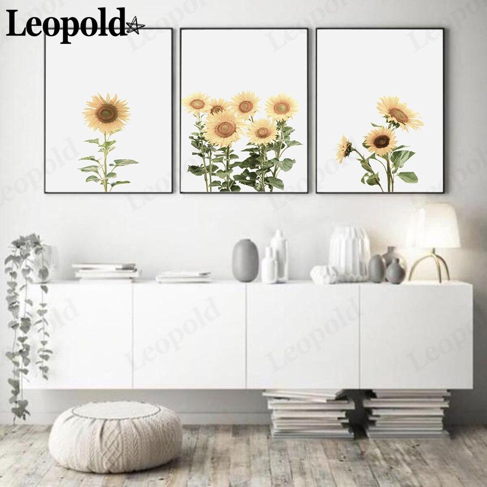 Простой холст с подсолнухом, желтый лепесток, настенное искусство, скандинавский постер, украшение для дома в гостиной