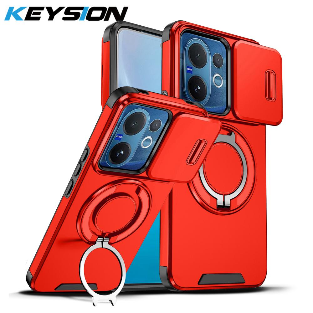 KEYSION Чехол для телефона с вращающейся на 360° подставкой-кольцом для VIVO V60 5G, с защитой камеры-слайдера, магнитной противоударной задней крышкой для VIVO V60