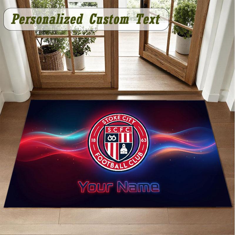 Crystal Velvet Square Rug Custom NameStoke City FC Pattern Non Slip Home Floor Decor Rug