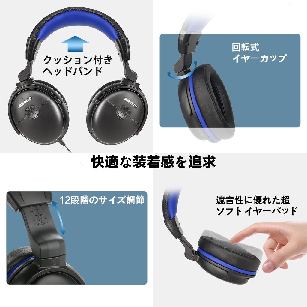 SIMOLIO Wired Headphones for Clear Sound Volume Headphones for TV, & Amplification, Over-Ear Seniors, 40-Hour Playback, SM-905TV