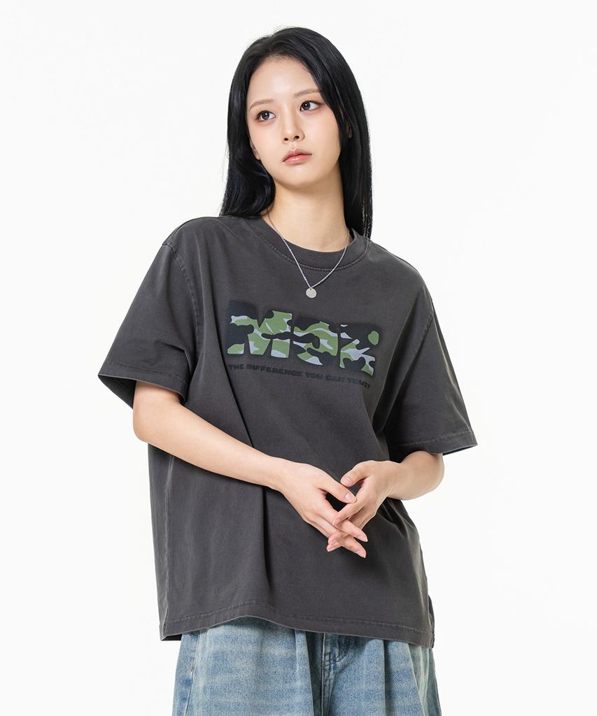 MOZMOZ Camo Logo 2-Type Pigment Short Sleeve T-Shirt Charcoal