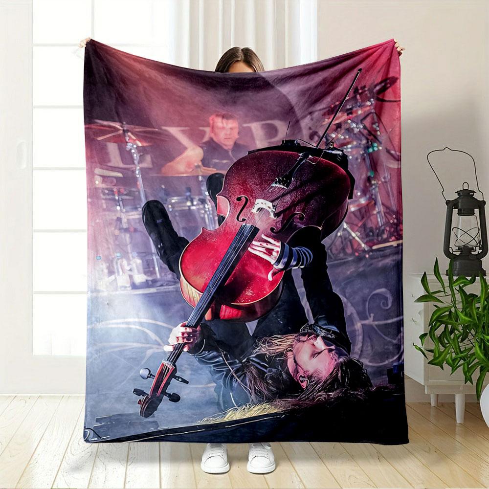 "Rock Cellist Concert Scene" for all seasons blanket lunch break throw gift