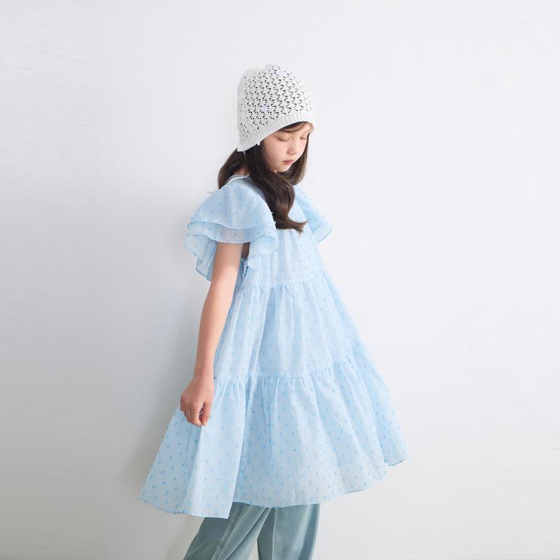 EI Children's Dress Summer New Mid Size Children's Solid Color Polka Dot Lotus Leaf Flying Sleeve Cake Skirt