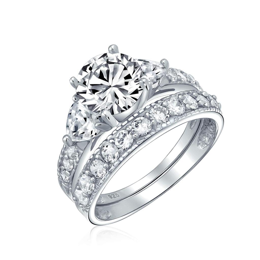 3CT круглый солитер бриллиантовая огранка в форме сердца AAA CZ Pave обручальное кольцо обручальные кольца из стерлингового серебра для женщин