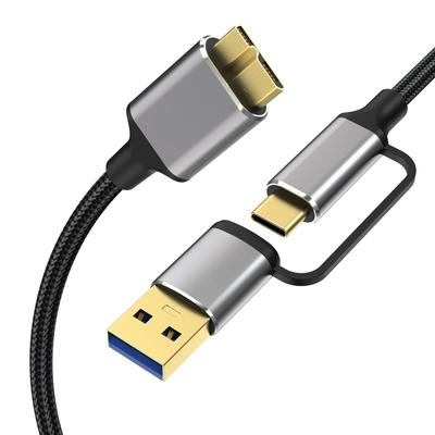 Кабель USB Micro B для скорости передачи 5 Гбит/с для внешнего жесткого диска и совместимый с и iPhone 16 для зарядки и передачи данных, прочная плетеная конструкция, кабель 3-в-1 3.0 USB-C/A,
