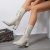 Зимние женские полусапоги 2024 Новые вязаные теплые эластичные тканевые дизайнерские модные ботильоны на высоком каблуке Элегантные женские ботинки с острым носком