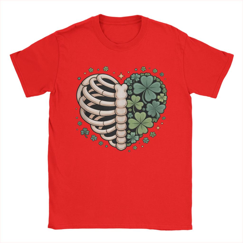 Lucky Bones Shamrock Skeleton Ribcage Heart TShirt Summer Cotton TShirts Adult Hippie Casual Tee Shirt ShortSleeve Top Tees