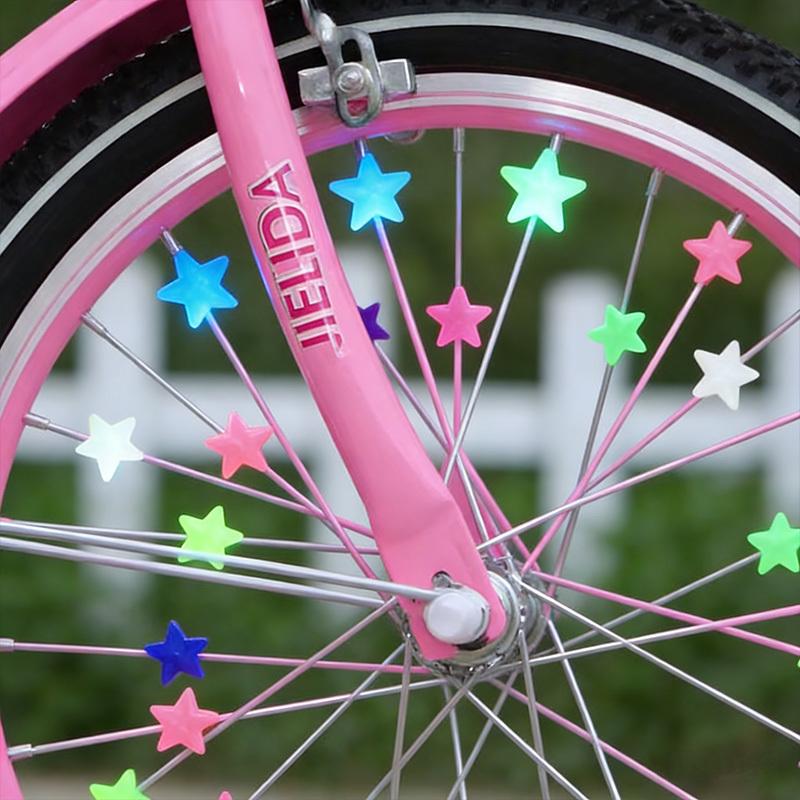 38Pcs Glow-in-the-Dark Spoke Beads & Valve Caps Set, Luminous Star Wheel Decorations for Night Riding
