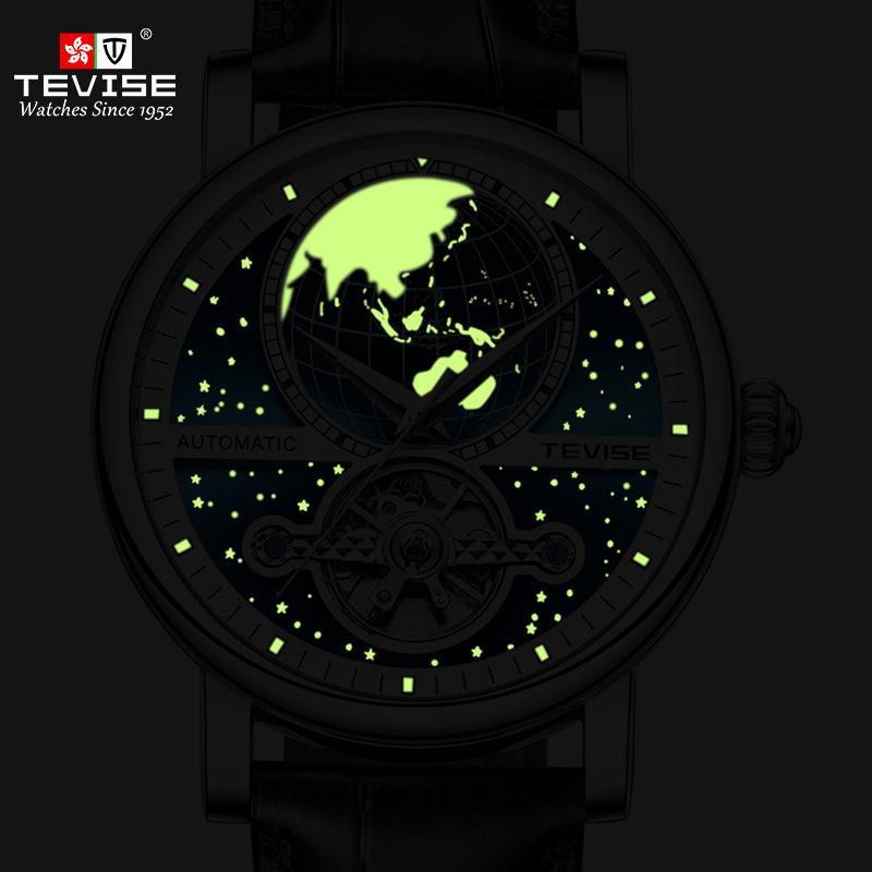 TEVISE New Hollow Mechanical Watch Automatic Leather Casual Watch Waterproof Men's Watch