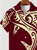 Men's Hawaiian Style Plus Size Short Sleeve Shirt, Red Polynesian Pattern Casual Top, Beach Vacation Men's Clothing, PLUS SIZE