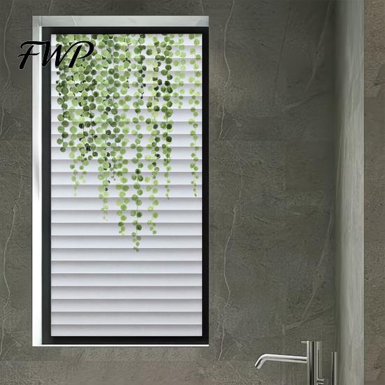 Repositionable Window Sticker Reeded Glass Privacy Film Non Adhesive Frosted Sun Blocking Cling Hanging Green Plants Decorative for Bathroom