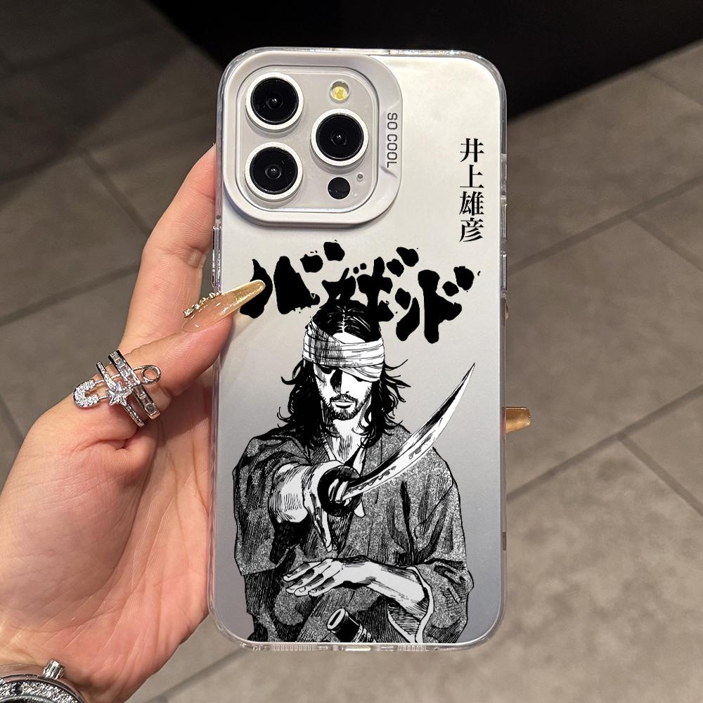 Japanese Swordsman Anime Phone Case for iPhone 17 Air 16 16e 15 14 Plus 13 12 11 Pro Max X Xs XR 8 Colorful Silver Hard Cover