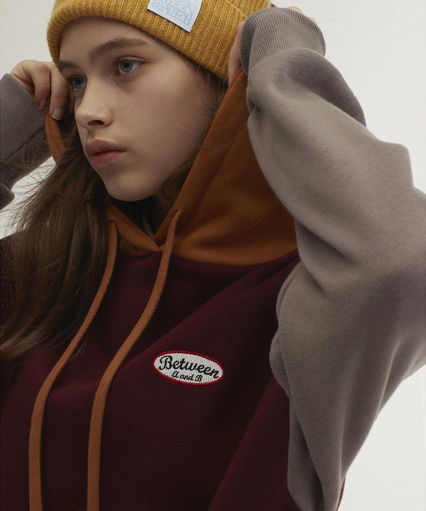 Between A And B Hooded Long Jersey Fleece-Lined Dress [Burgundy]