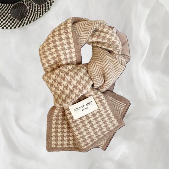 Men Women Scarf Japanese Style Plaid Pattern Long Style Wrap Autumn Winter Thermal Insulation Knitting Scarf Daily Wear