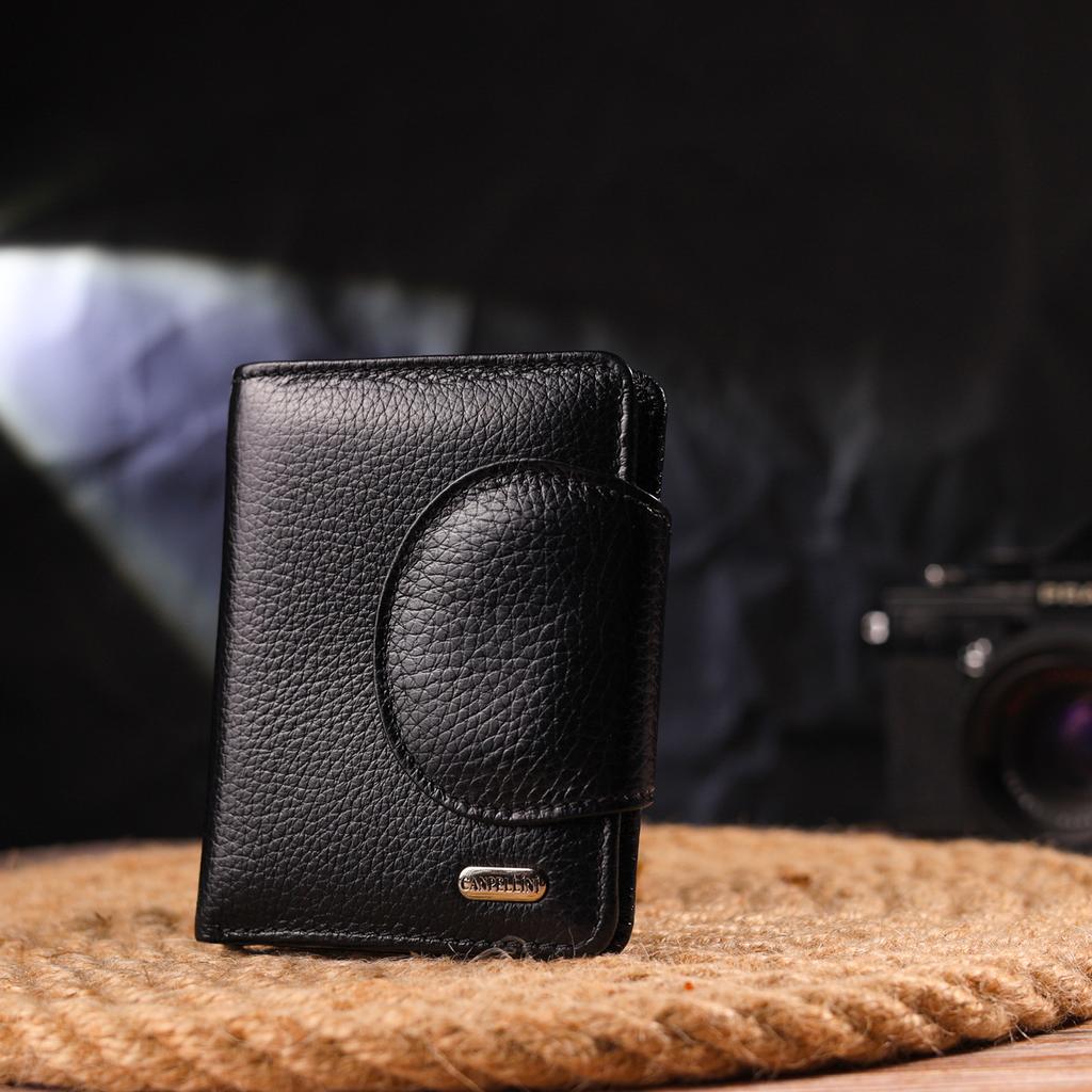 Удобный небольшой Женский кошелек из натуральной кожи CANPELLINI Wallet 21668 Черный