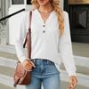 Women's Autumn And Winter Solid Color Models Solid Color V-neck T-shirt Buttons Decorated Loose Long-sleeved Tops