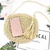 Yogodlns Round Soft Paper Rope Shoulder Bag Tassel Handmade Crossbody Bags Straw Bag Circle