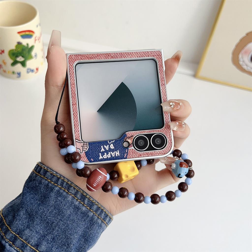 For Samsung Galaxy Z Flip7 FE 5G/Z Flip6 5G Case Lucky Puppy PC Phone Cover with Wrist Strap