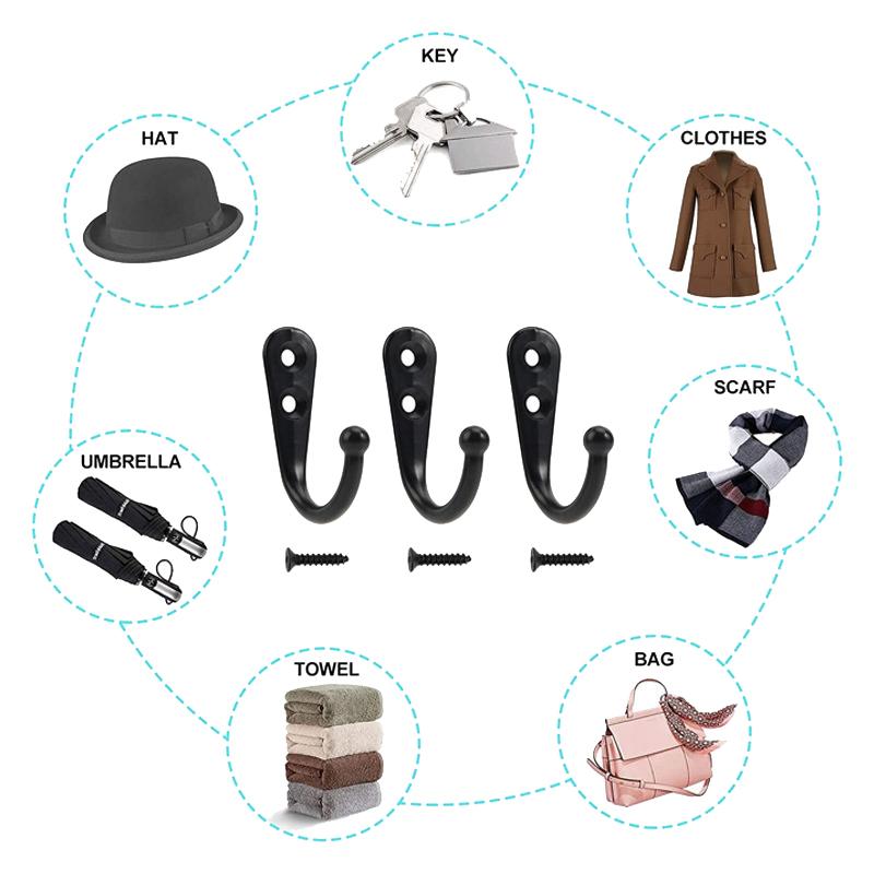 10Pcs Metal Hooks With Screws Wall Mounted Hanging Hook For Coat Towel Bags Caps Hanger Kitchen Bathroom Storage Rack Holder