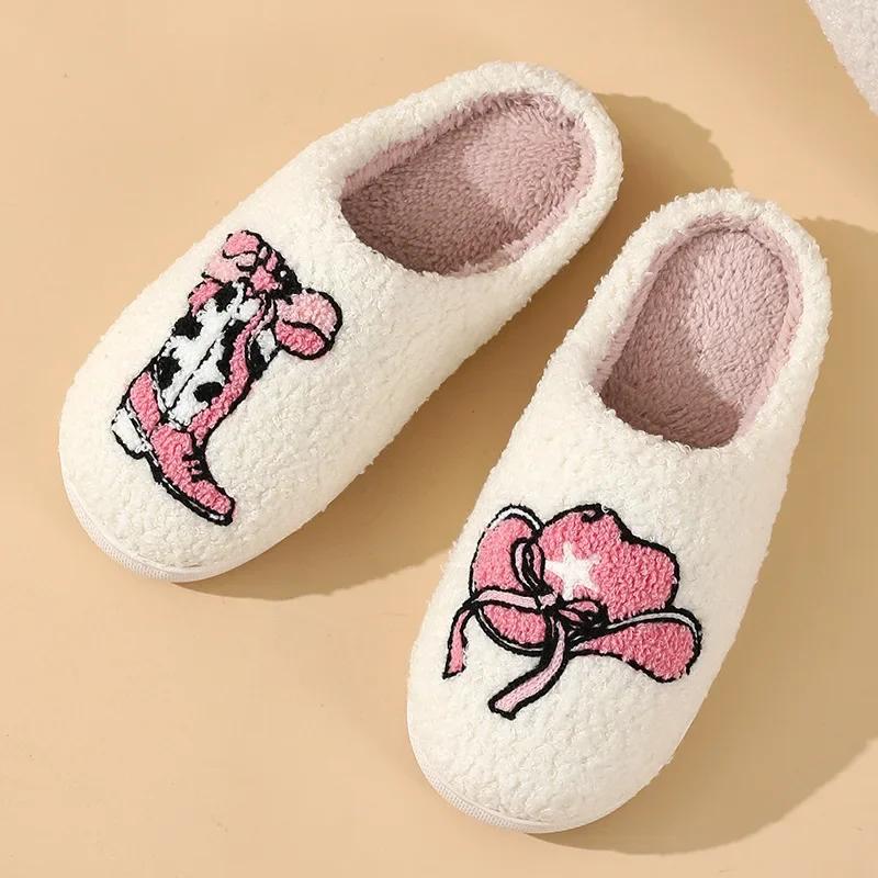 Осенне-зимние женские домашние тапочки на плоской подошве, повседневные нескользящие теплые хлопковые тапочки, женская домашняя обувь, мягкие плюшевые тапочки на полу