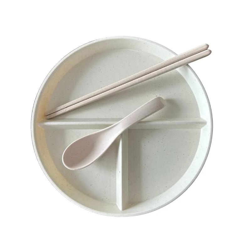 Divided Dish In 3 Diet Reusable Round Dinner Plate Kitchen Dinnerware Portion Plates for Adults 3 Compartments Microwave Safe