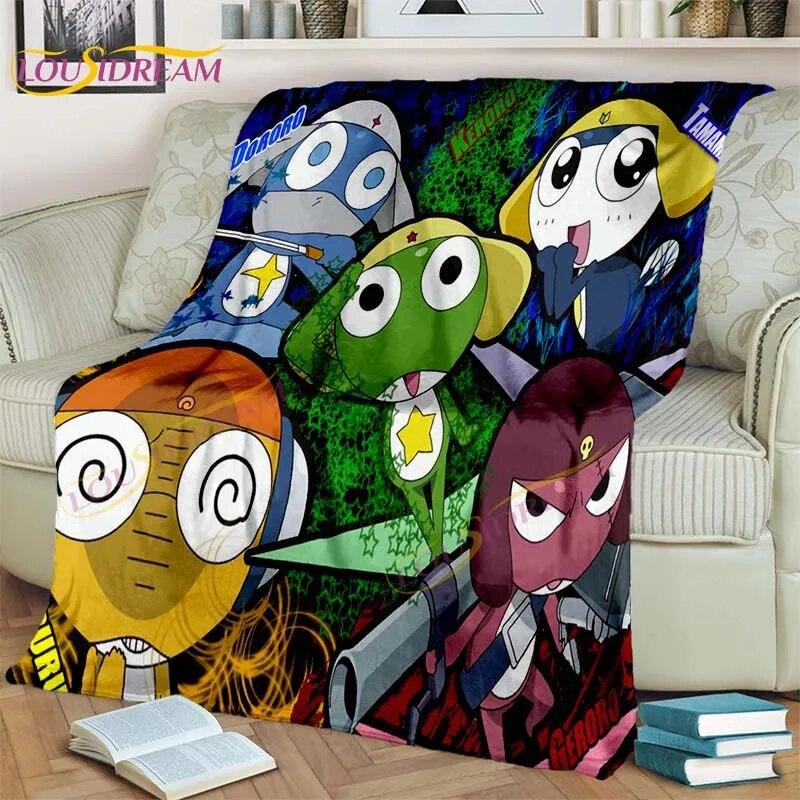 3D Cartoon Keroro Blanket Cute Frog Blanket Soft Lightweight Flannel Blanket for Living Room Bedroom Sofa Travel Camping Blanket