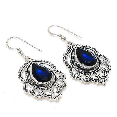 London Blue Topaz Gemstone 925 Sterling Silver Jewelry Earring 1.85 " L190