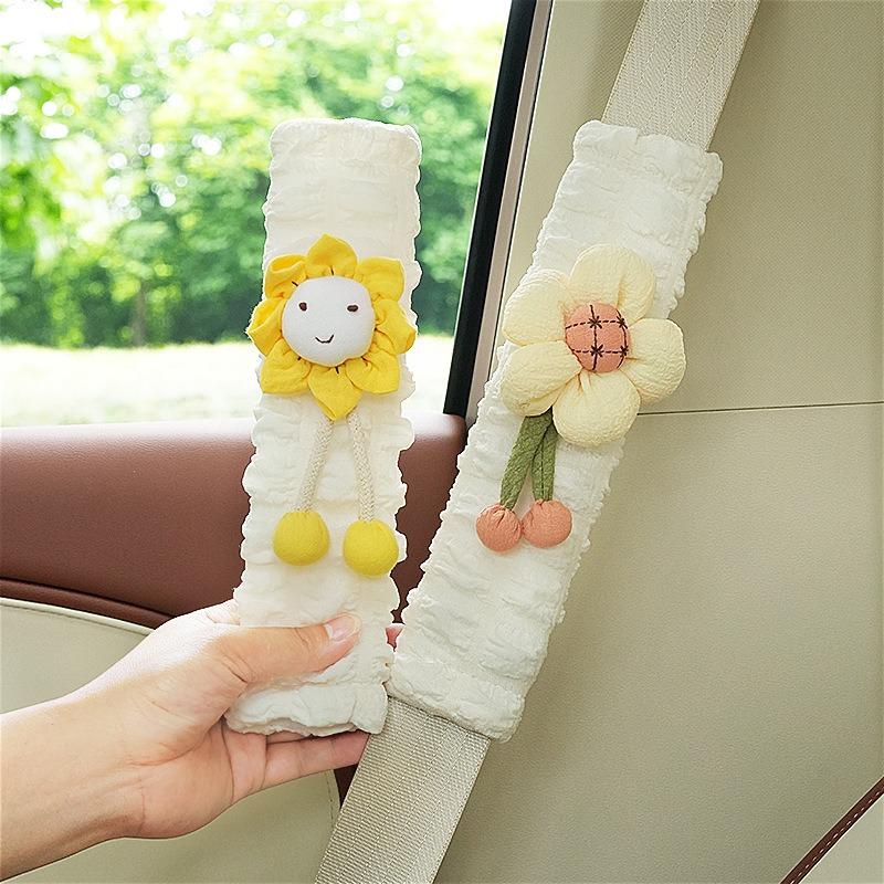 Cute Puff Grid Car Seat Belt Shoulder Pad Children Auto Interior Accessory