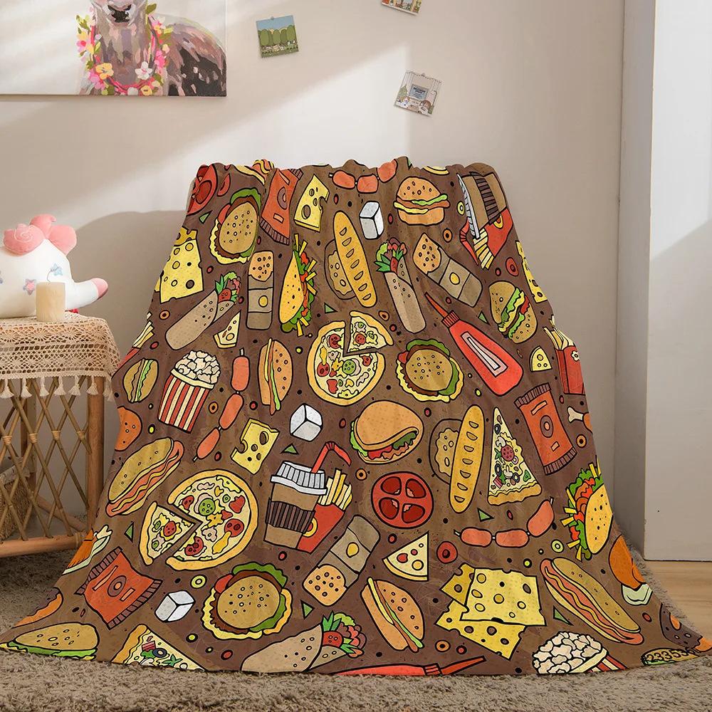Cartoon-shaped food burger Printed Blanket for Sofa Travel Camping Living Room Office Conditioning Blanket for All Seasons Gifts