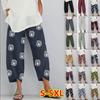 Women's Vintage Wide Leg Trousers - Retro Graffiti Print Cropped Pants with Oversized Pockets, Casual Streetwear & Vacation Essentials