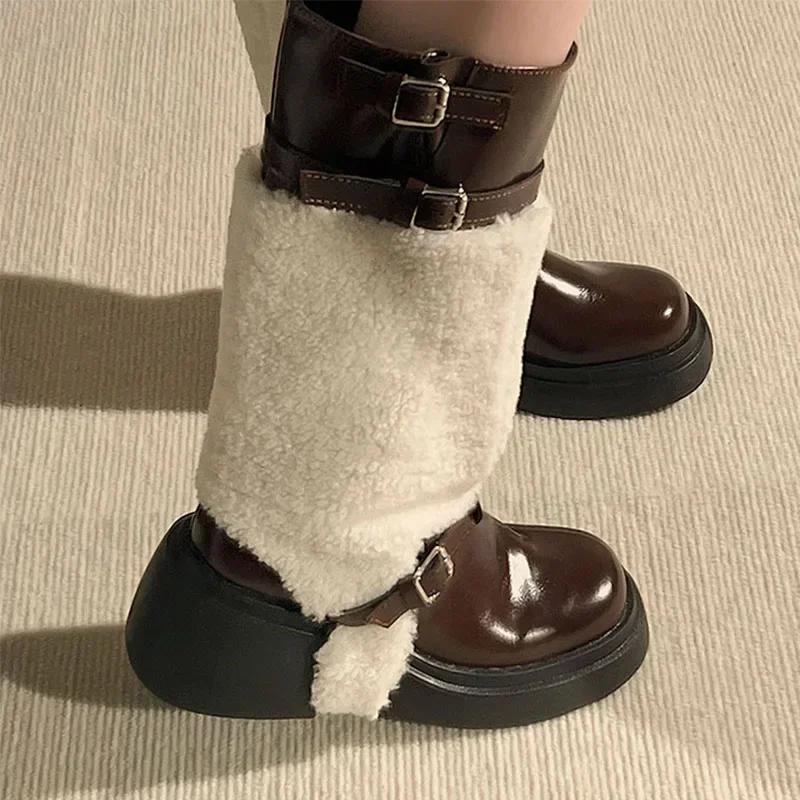 Сапоги на меховой платформе, женские, дизайнерские, новые, на среднем каблуке, женская обувь, тренд 2024 года, зимние сапоги, модные зимние сапоги «Челси», женская обувь