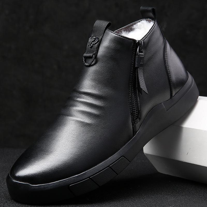 Модная мужская обувь из натуральной кожи с подкладкой из 100% шерсти, зимние, супер-теплые, уличные, ботильоны, зимние ботинки, мужские туфли челси, повседневная обувь