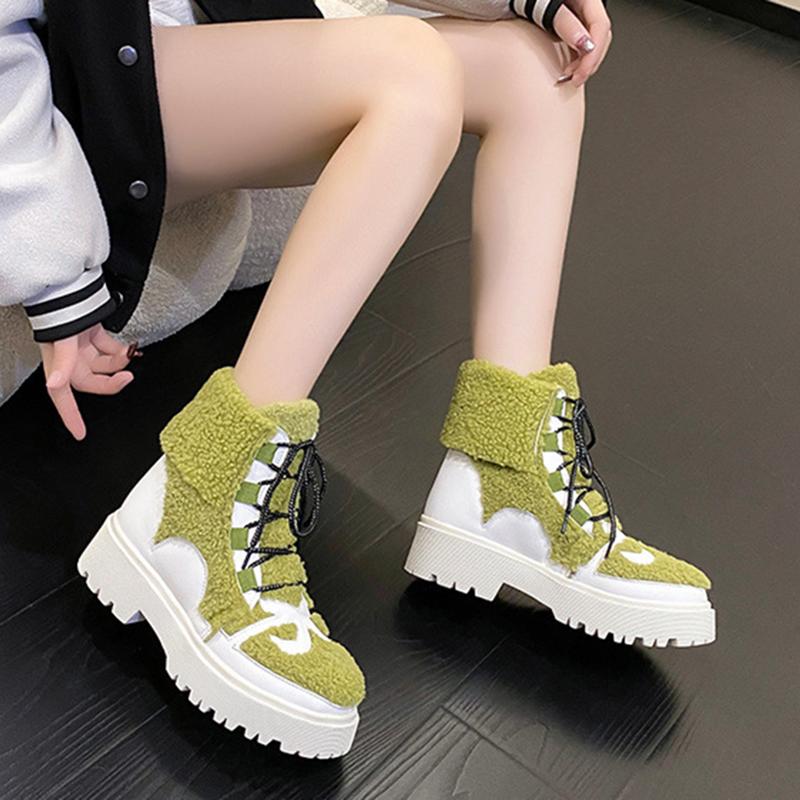 Новые зимние шерстяные ботинки на платформе, повседневные зимние теплые женские зимние ботильоны, меховые ботильоны на платформе для женщин, обувь 35-40