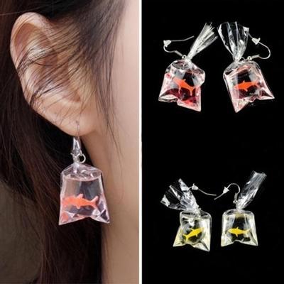 Серьги из смолы с имитацией мешка для воды и золотой рыбки, милые серьги-подвески ручной работы с золотой рыбкой и конфетами в виде мешка своими руками