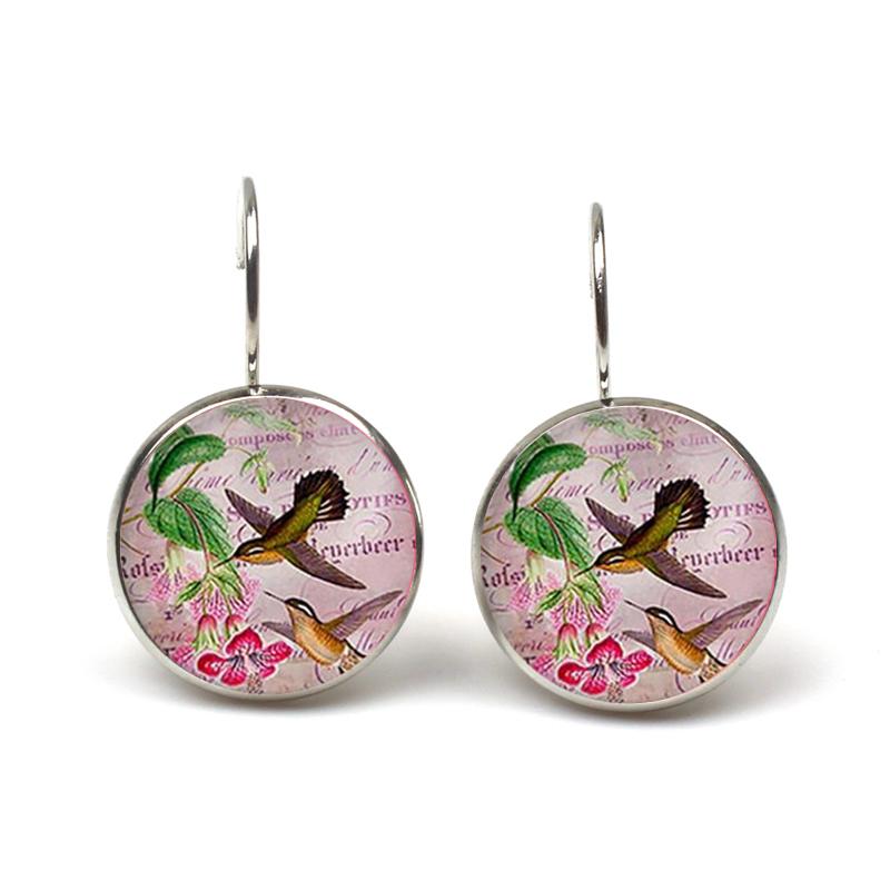 Vintage Women Charms Antique Birds Art Stud Earrings Wedding Party Jewelry Fashion Peacock Hummingbird Earrings Women's Colorful