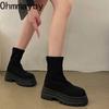 Fashion Vintage Platform Increase Women Ankle Boots Fashion Slip On Shoes Autumn Winter British Style Ladies Elegant Short Booties