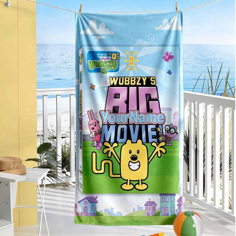 Wow! Wow! Wubbzy Customized Name Beach Towel Soft Durable Quick-Dry Suitable for Sports Travel Swimming Yoga Bathroom Beach And Pool