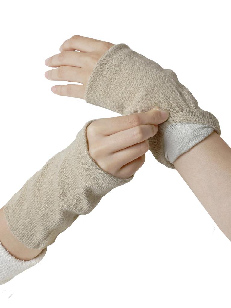 Maison Peony Wrist Warmer with Yarn for Light Compression Women's Silk-Lined Far-Infrared Warming, (White Sepia)