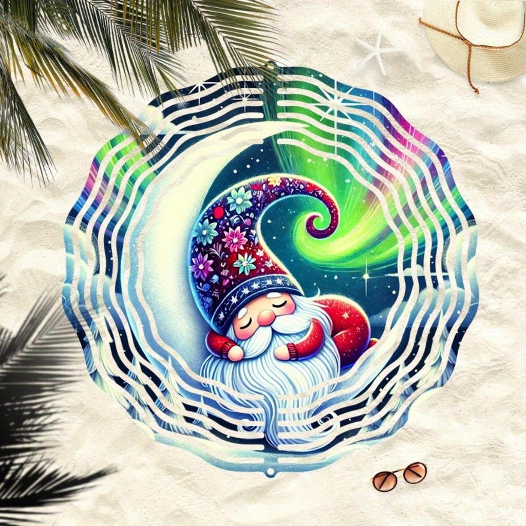 Durable Metal Garden Decor Whimsical Sleeping Gnome 2D Wind Spinner Vibrant Nighttime Design Perfect for Outdoor Yard and Garden Decoration