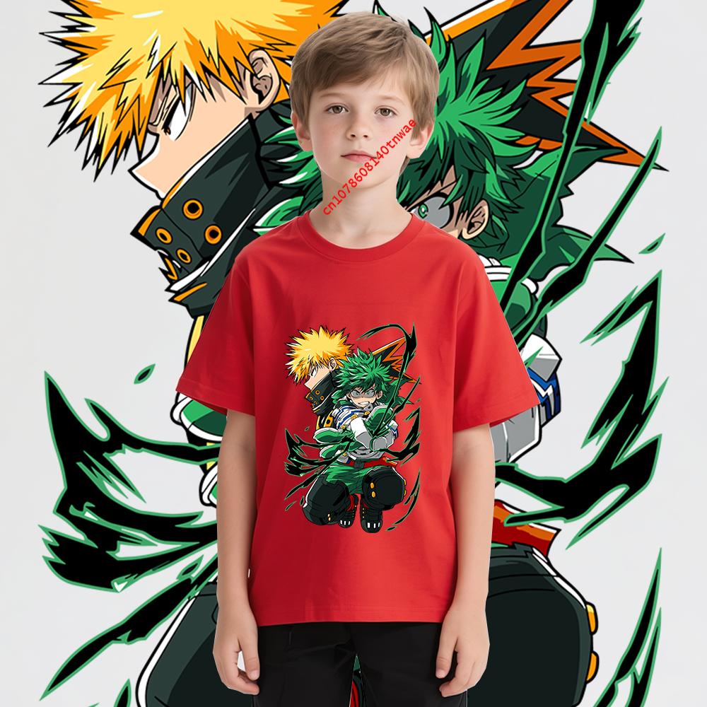 My Hero Academia Izuku Bakugo Anime Print Cotton T Shirt for Boys Kids Short Sleeve Tee Graphic Cartoon T shirts Casual Top